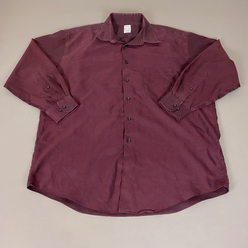 Pronto Uomo Dress Shirt Men's Size 17.5 32/33 Burgundy Non Iron Long Sleeve